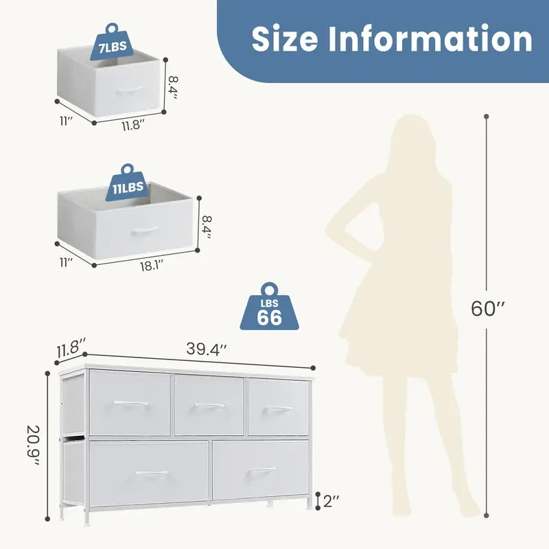 Sweetcrispy Sturdy 5-Drawer Fabric Dresser